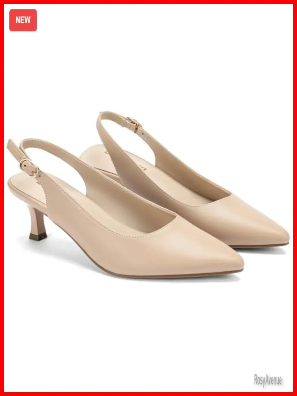 Slingback Kitten Heels Pumps Pointed Toe Low Heel Dress Shoes PU Work Wedding
